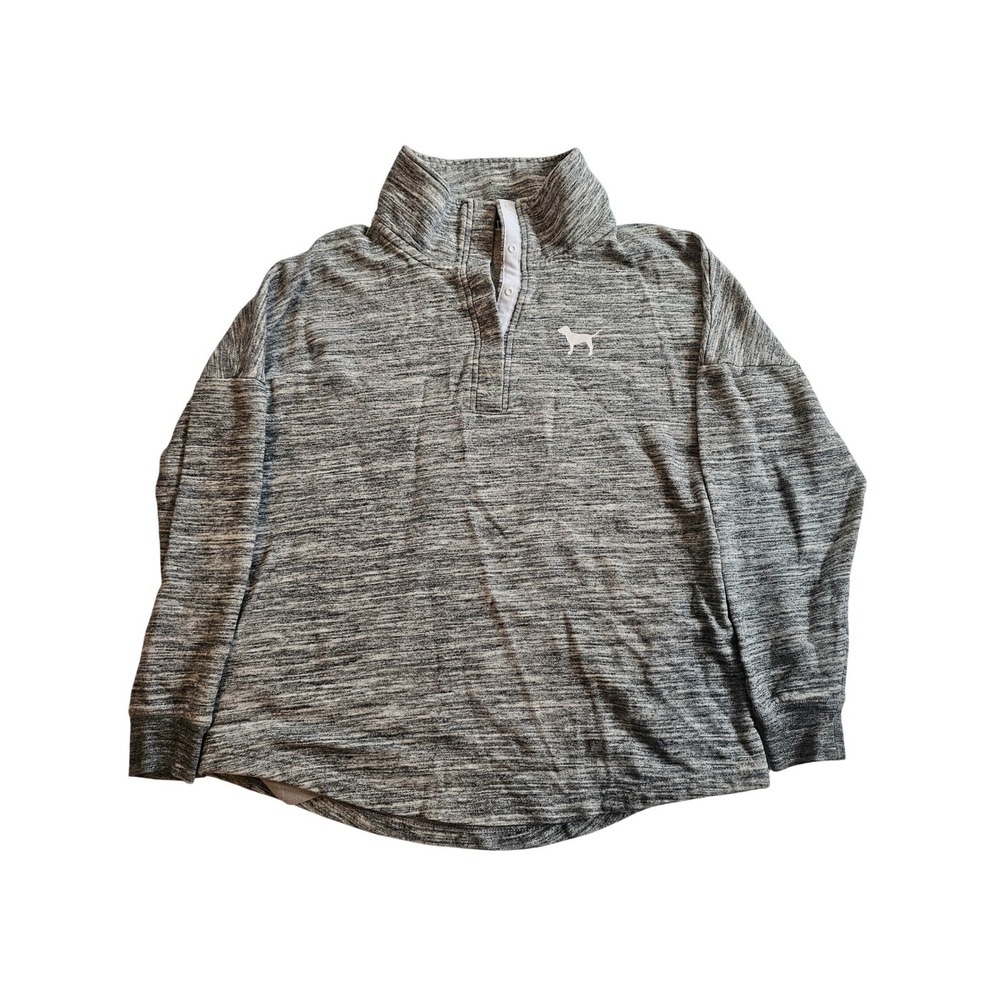 PINK Victoria Secret Sweatshirt Womens M Gray Snap Neck Athleisure Pullover